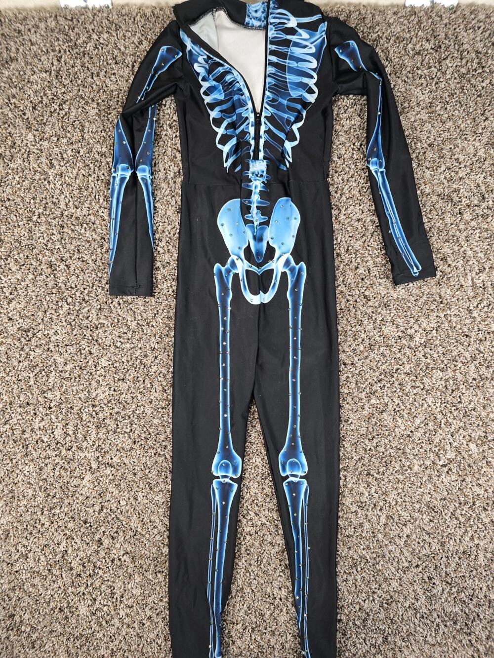 Alexandra Girls Kids Sz 10 Long Sleeve Dance Costume Blue Skeleton Rhinestones